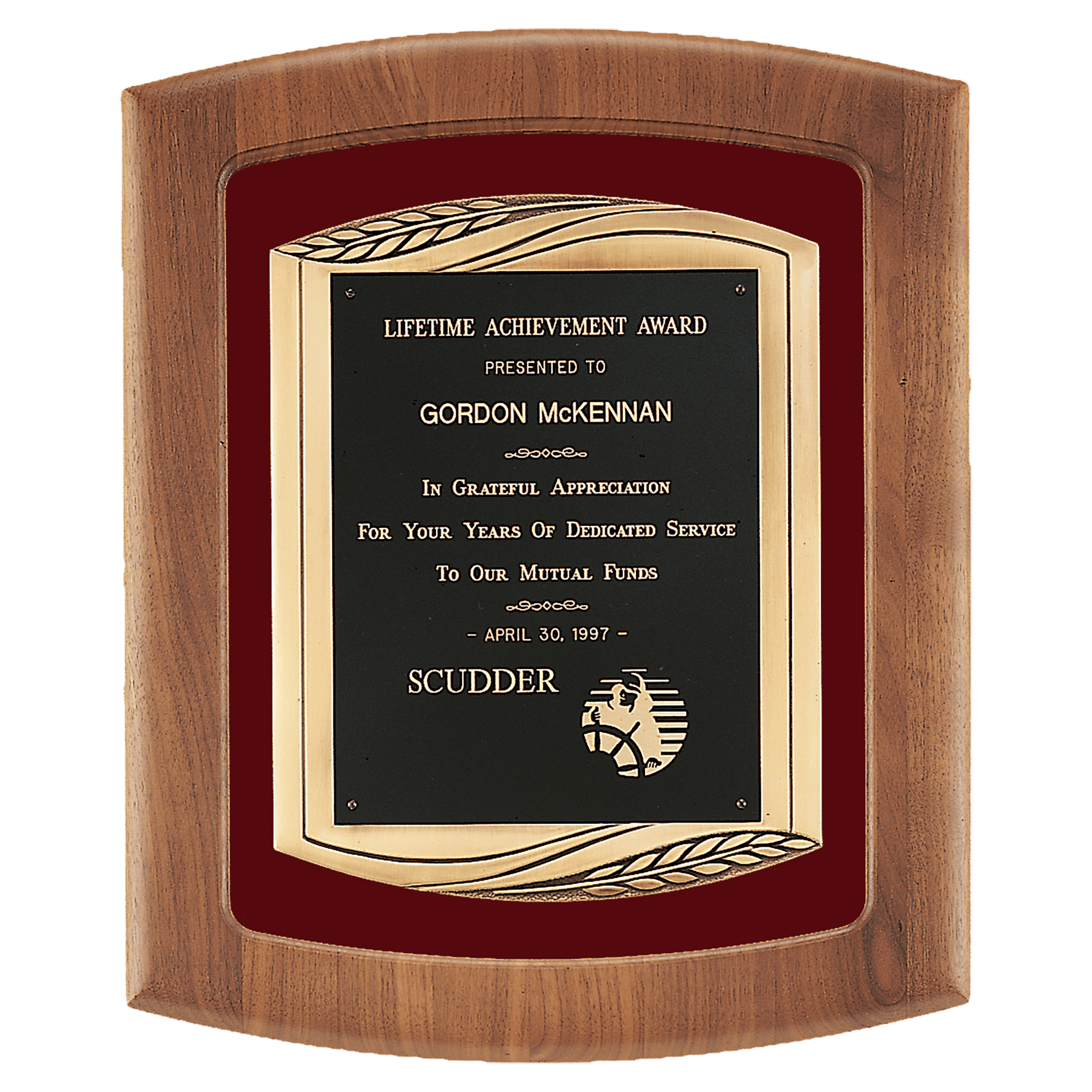14" x 17" American Walnut Frame with Maroon Velour Background and Black Laser Engravable Plate in an Antique Bronze Finish...