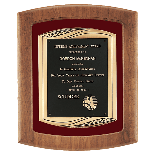 14" x 17" American Walnut Frame with Maroon Velour Background and Black Laser Engravable Plate in an Antique Bronze Finish...