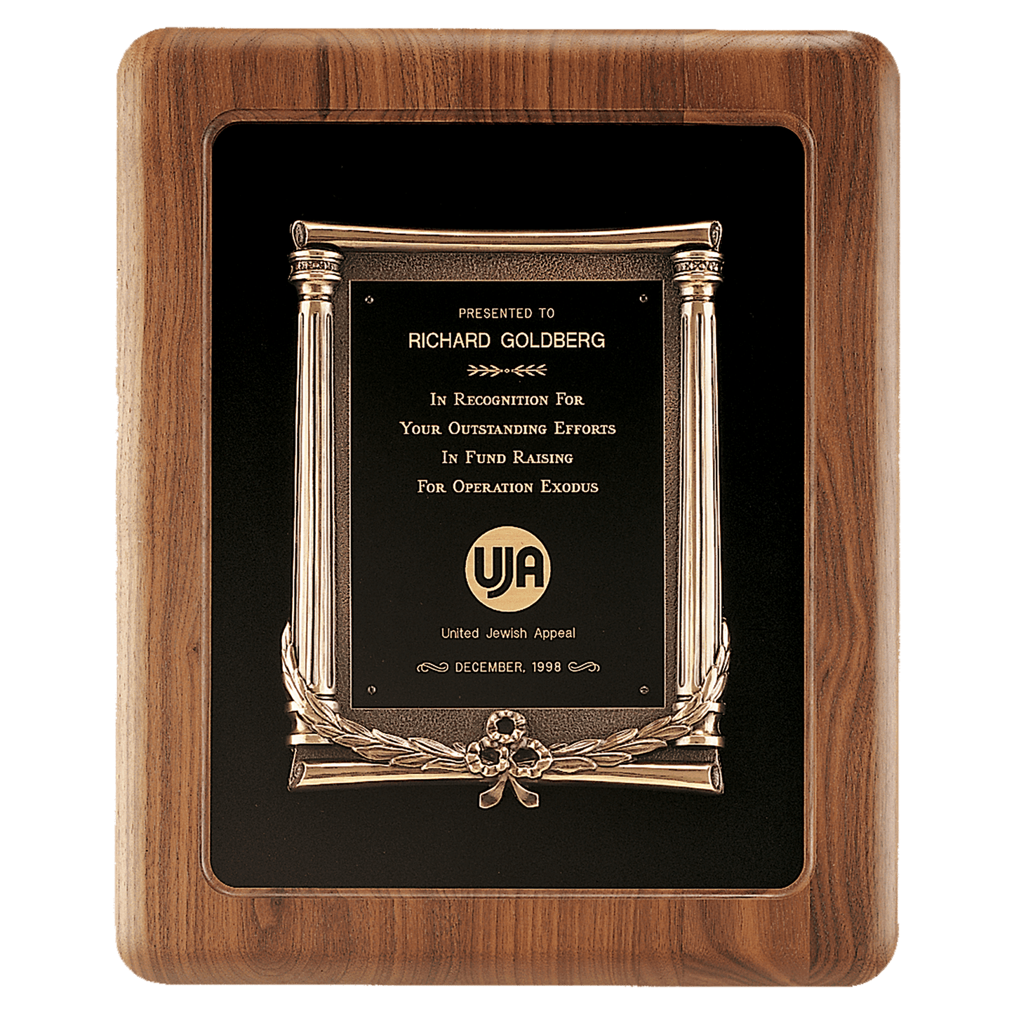 14" x 17" American Walnut Frame w/Black Back/Antique Bronze Cast Frame/Black Brass Plate