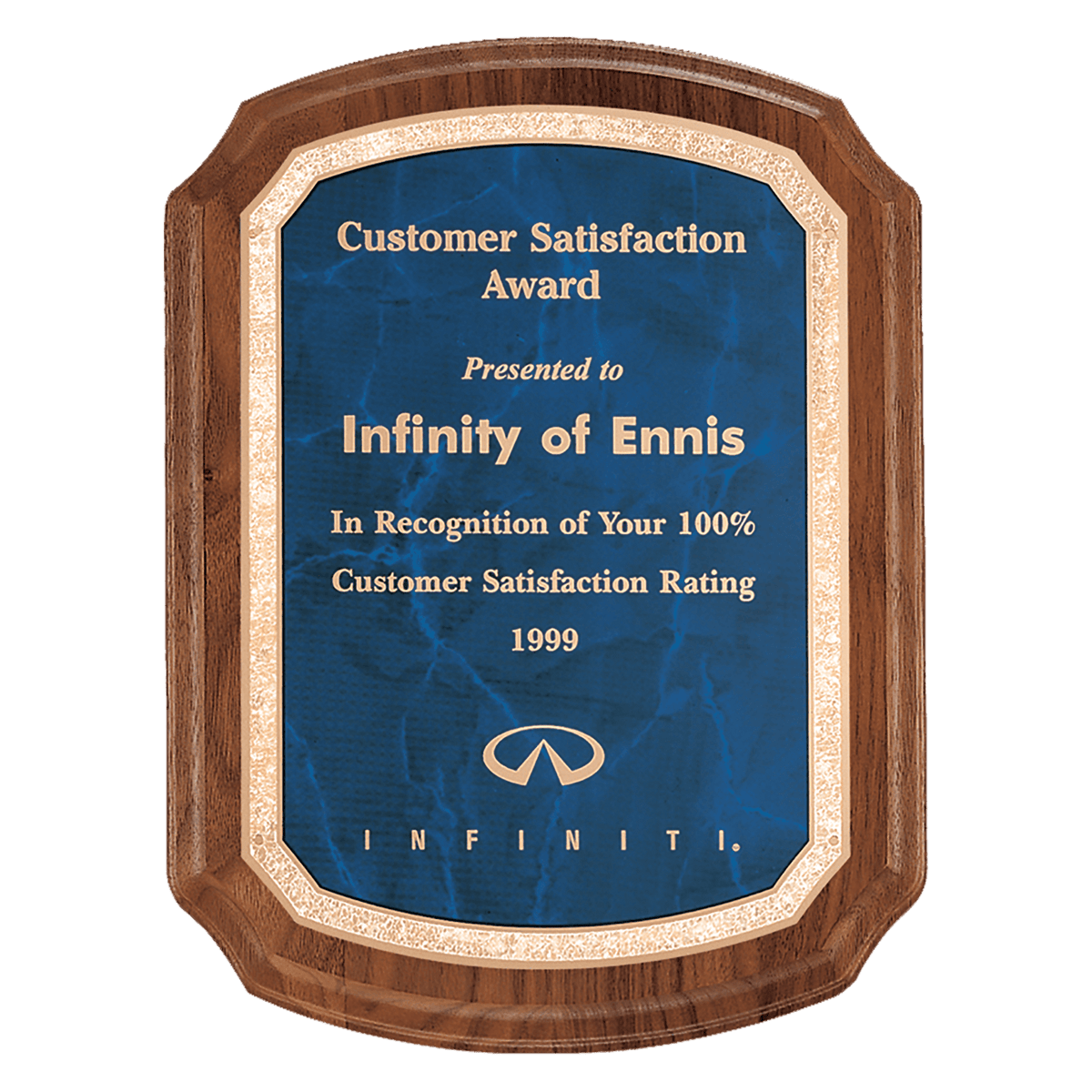 9" x 12" Coventry Series American Walnut Plaque with Gold Border Sapphire LaserFX Plateteel Plate