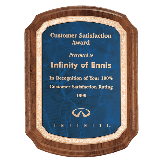 9" x 12" Coventry Series American Walnut Plaque with Gold Border Sapphire LaserFX Plateteel Plate