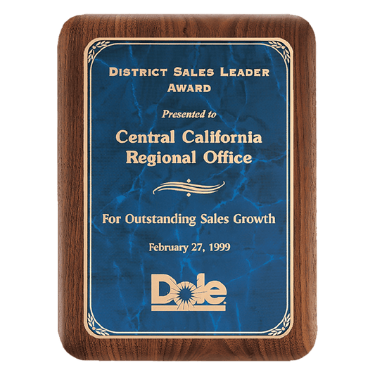 8" x 10 1/2" American Walnut Plaque with Gold Border Sapphire Marble LaserFX Plate