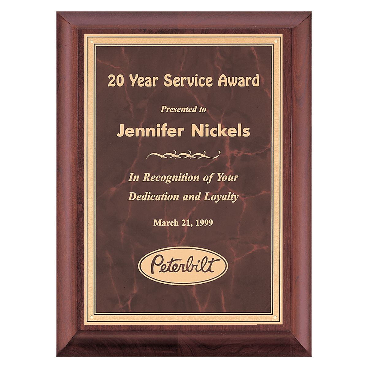 9" x 12" Hand Rubbed Cherry Finish Plaque with Ruby Marble Gold Border LaserFX Plate