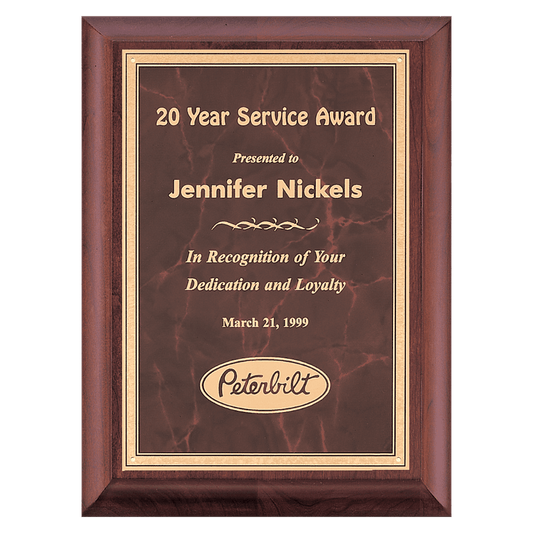 9" x 12" Hand Rubbed Cherry Finish Plaque with Ruby Marble Gold Border LaserFX Plate
