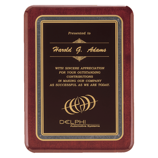 9" x 12" Rosewood Piano Finish Plaque with Black/Gold Florentine Design LaserFX Plate