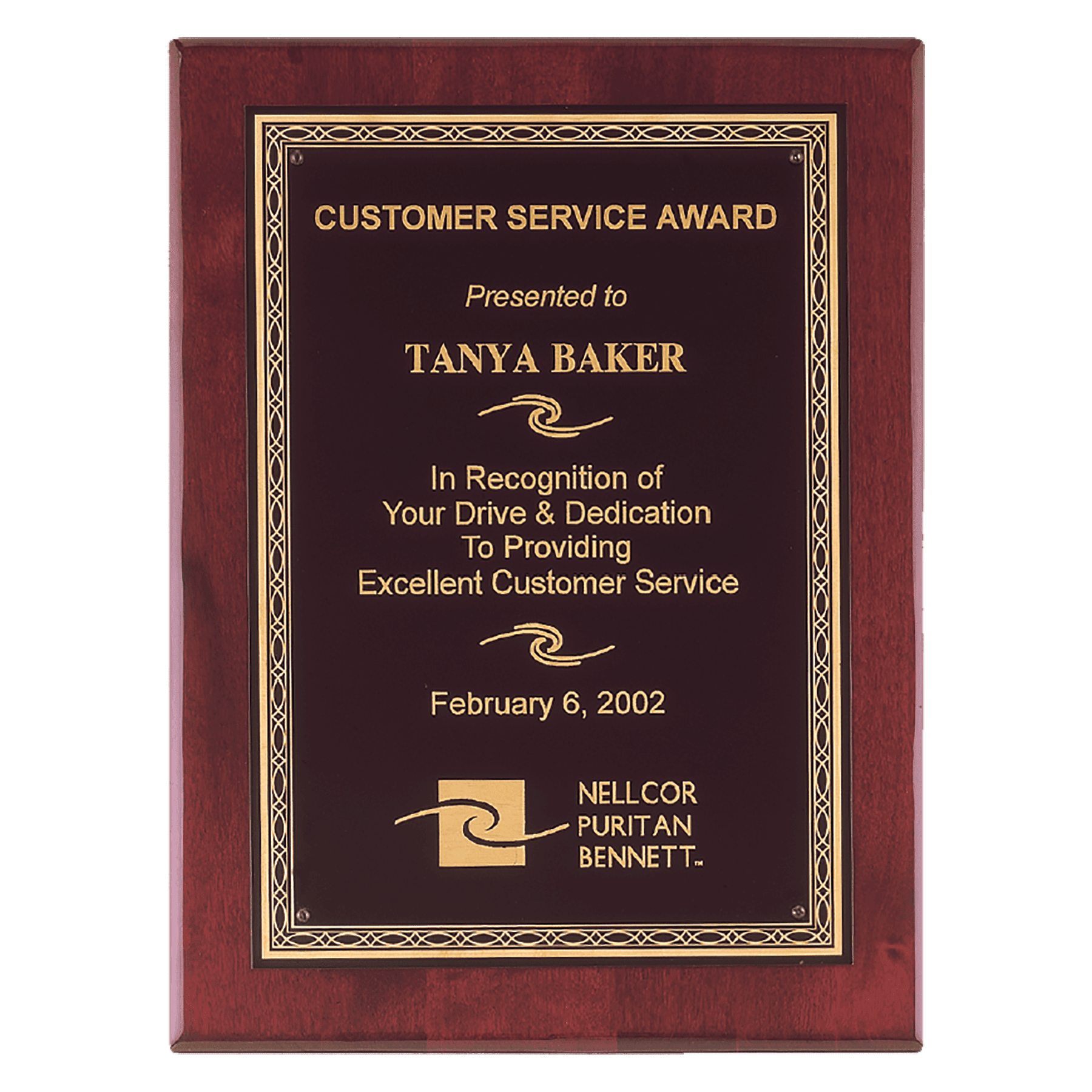 11" x 14" Airflyte Premium Rosewood Piano Finish Plaque with Gold Florentine Laserable Black Brass Plate