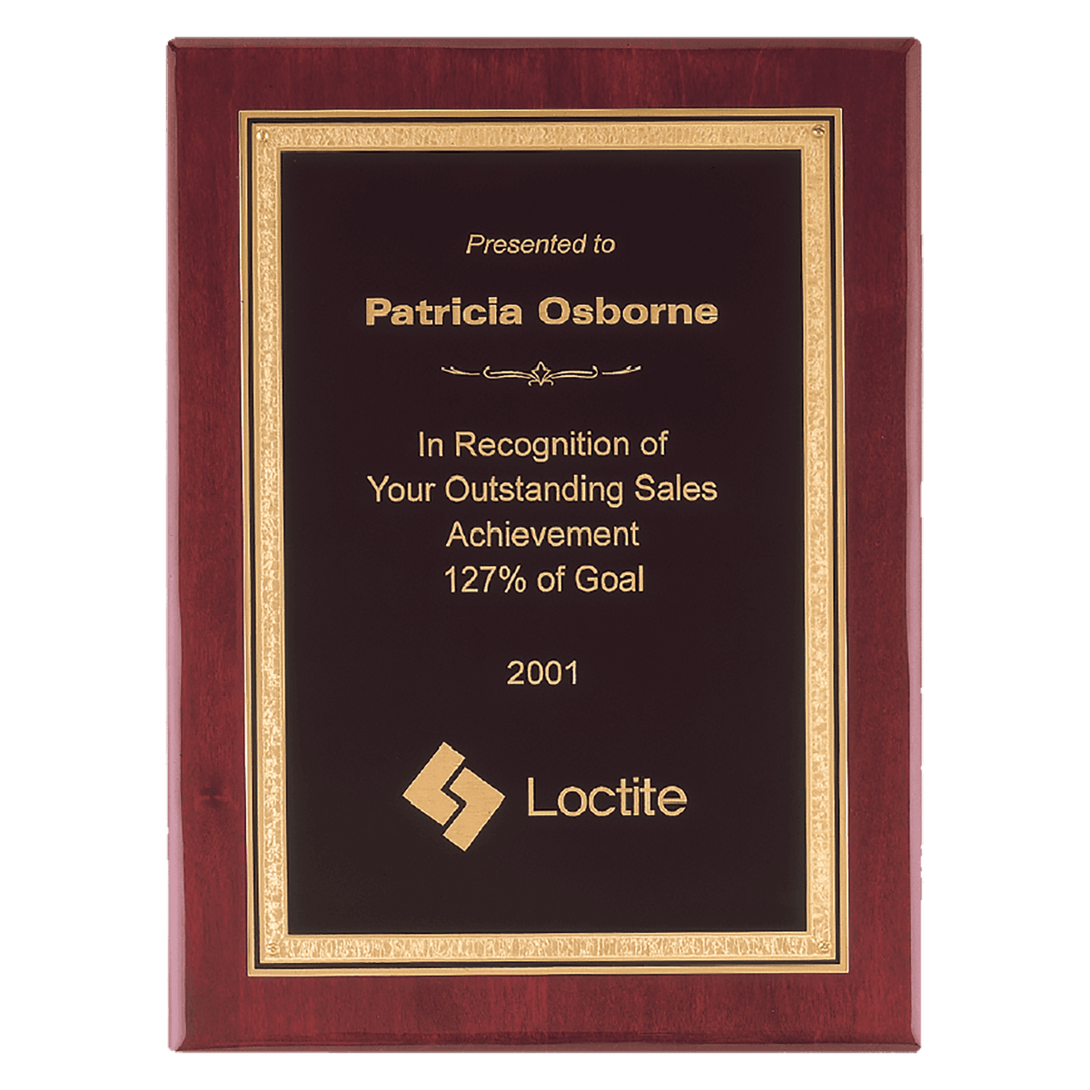 8" x 10" Airflyte Premium Rosewood Piano Finish Plaque with Gold Florentine Border Black LaserFX Plate