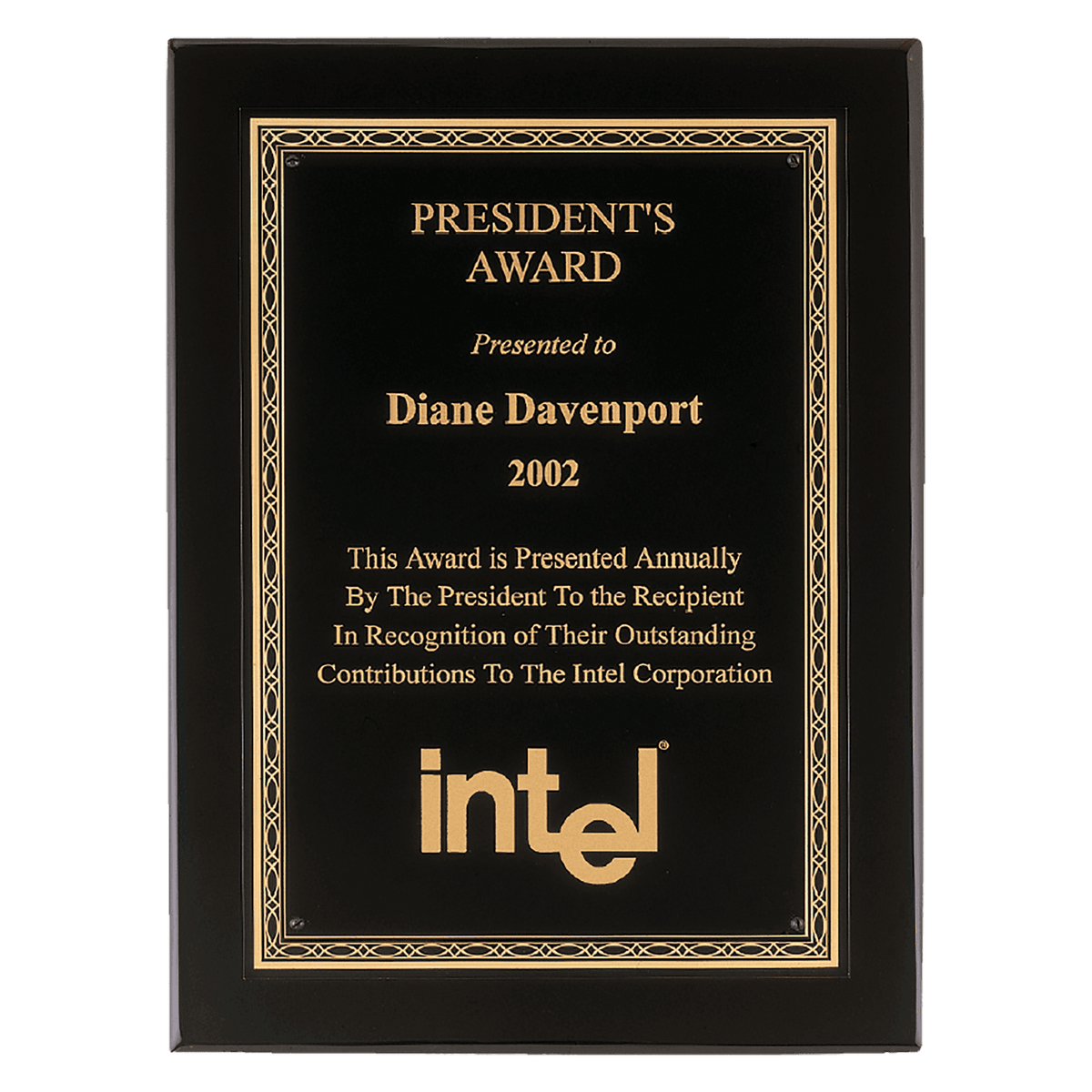 9" x 12" Airflyte Premium Black Piano Finish Plaque with Gold Florentine Border Laserable Black Brass Plate