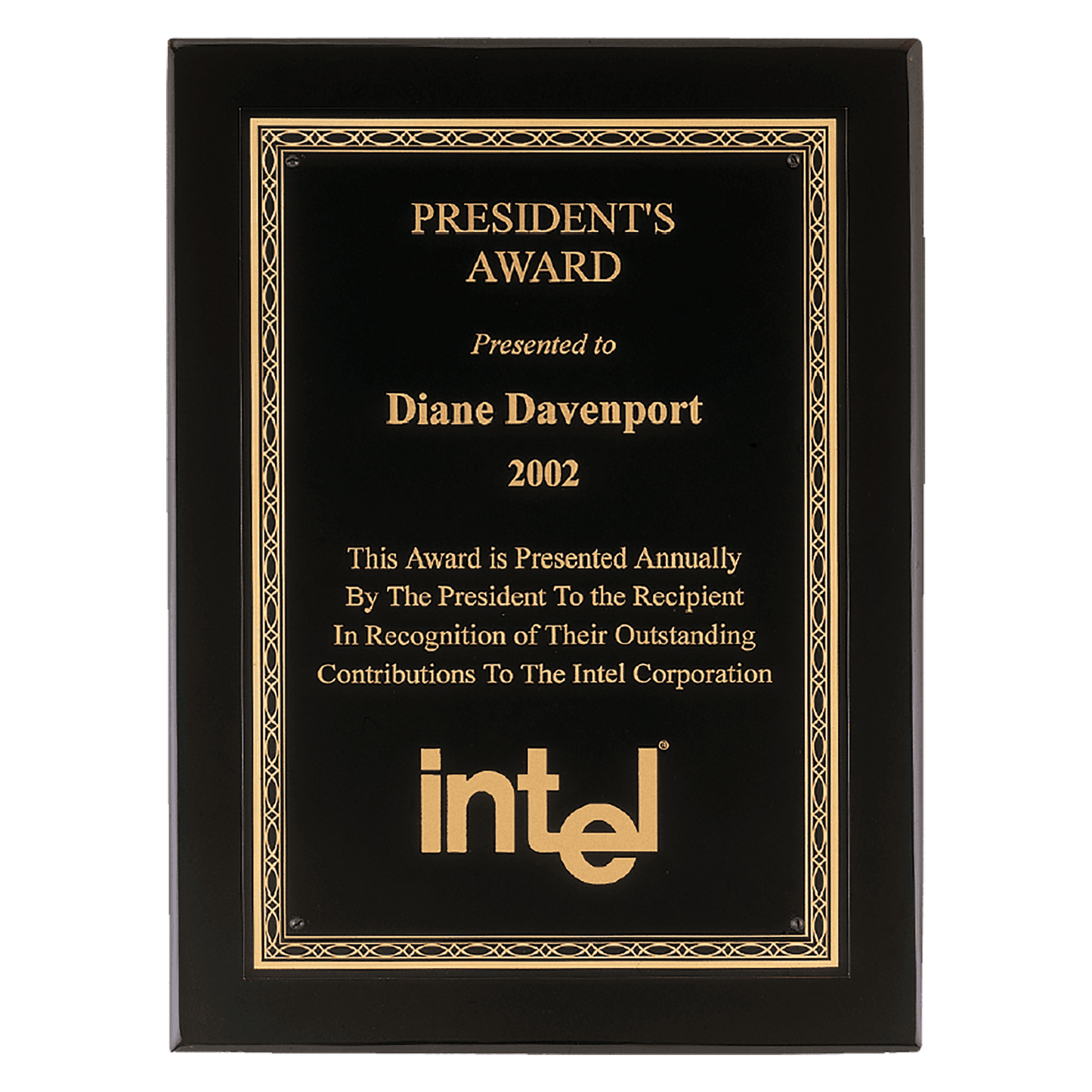11" x 14" Airflyte Premium Black Piano Finish Plaque with Gold Florentine Border Laserable Black Brass Plate