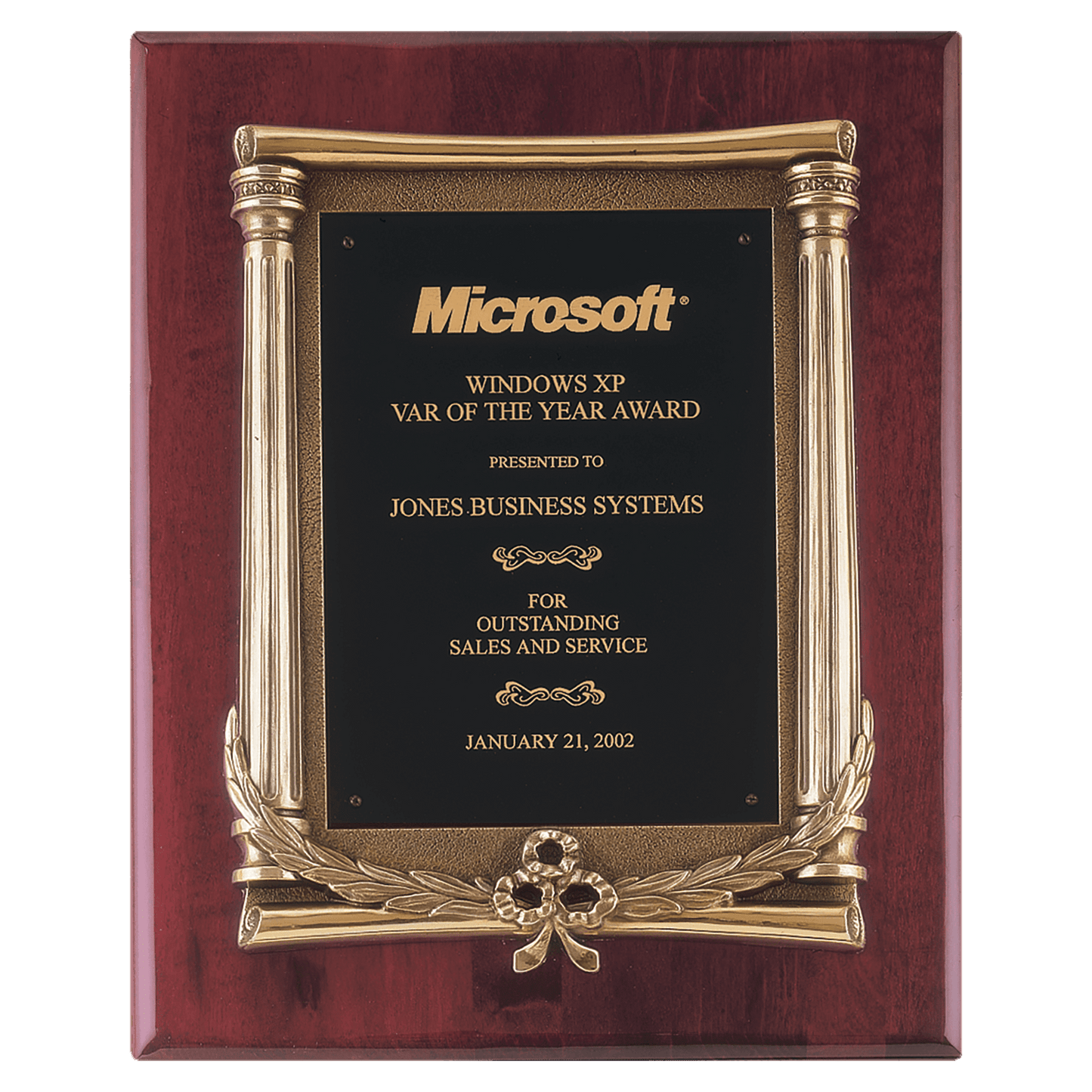 10 1/2" x 13" Rosewood Piano Finish Plaque, Antique Bronze Frame Casting, Black Brass Plate