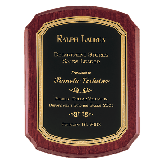 9" x 12" Airflyte Rosewood Piano Finish Plaque with Black/Gold Florentine Border LaserFX Plate