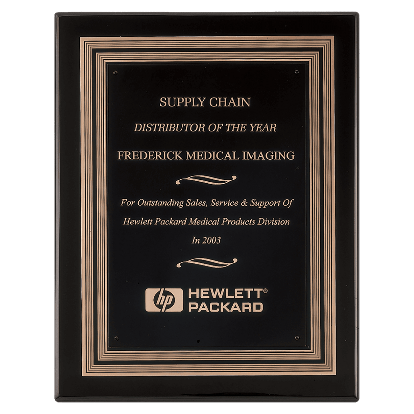 11" x 14" Black Piano Finish Plaque w/Black/Gold Embossed Back Plate & Black Brass Plate