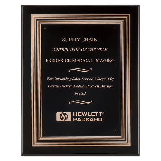 11" x 14" Black Piano Finish Plaque w/Black/Gold Embossed Back Plate & Black Brass Plate