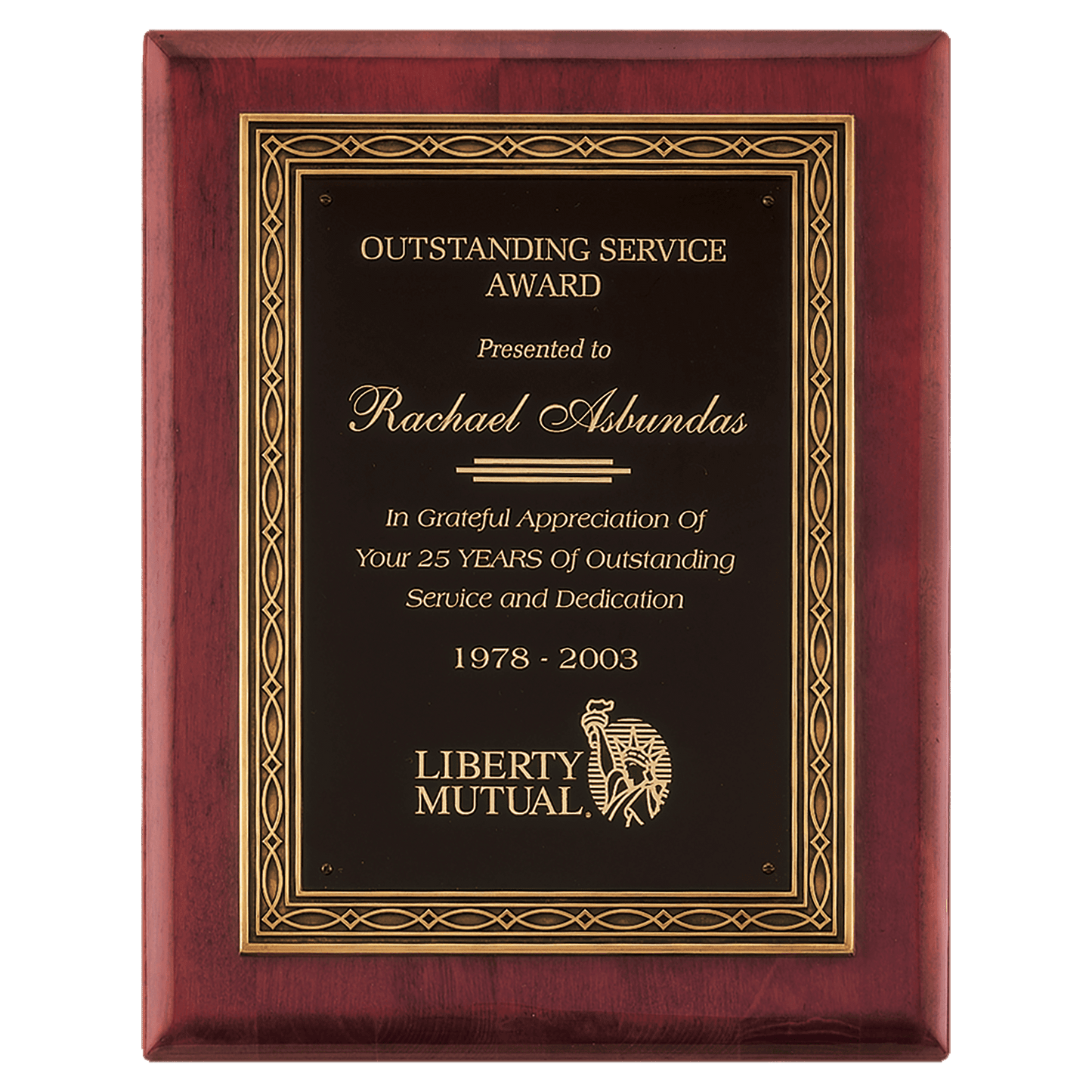 11" x 14" Rosewood Piano Finish Plaque w/Antique Bronze Cast Frame and Black Brass Plate