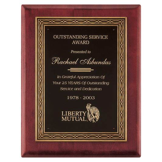 11" x 14" Rosewood Piano Finish Plaque w/Antique Bronze Cast Frame and Black Brass Plate