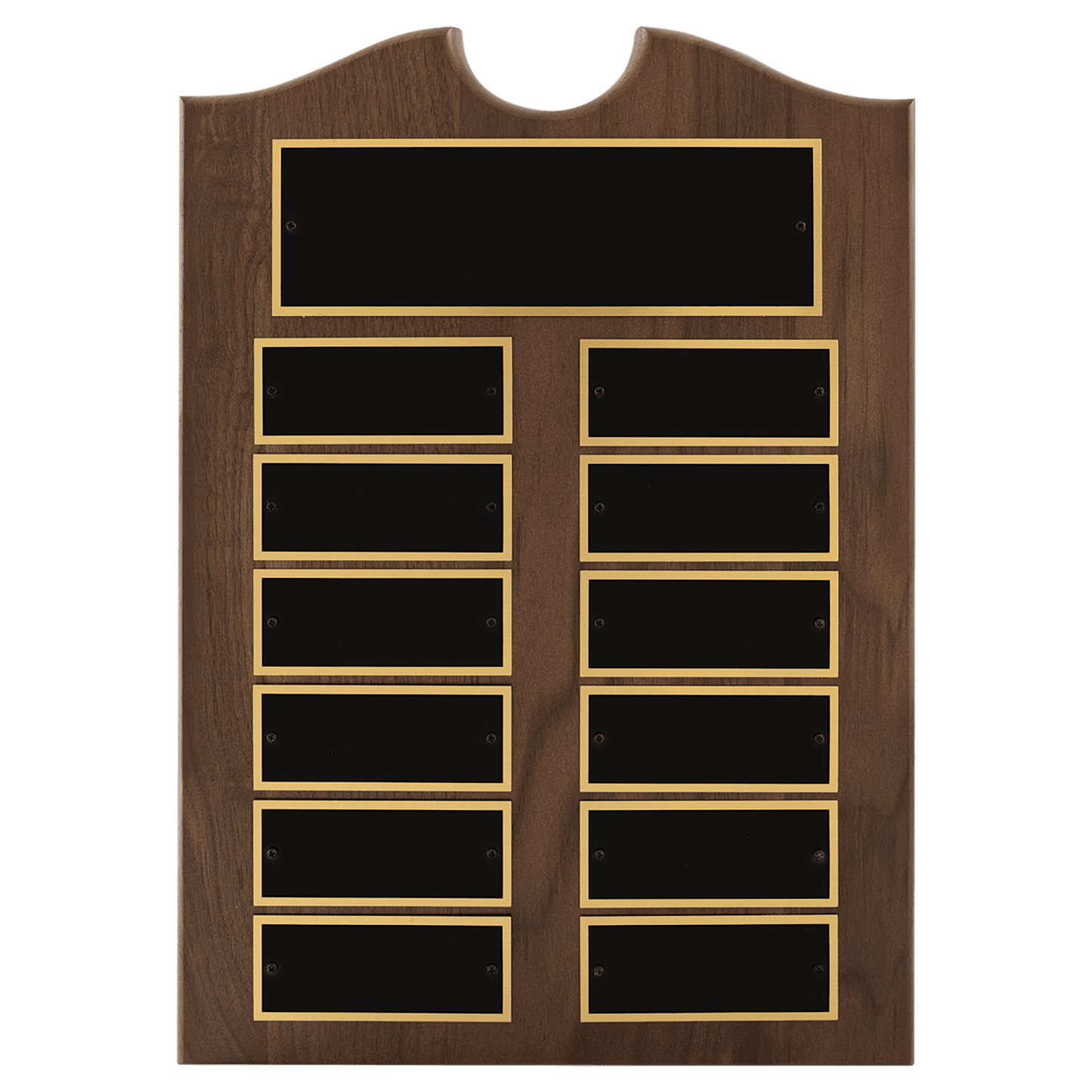 11" x 15"/Plates 1 1/2" x 3 3/4" American Walnut 12 Plate Perpetual Plaque with Black Brass Plates