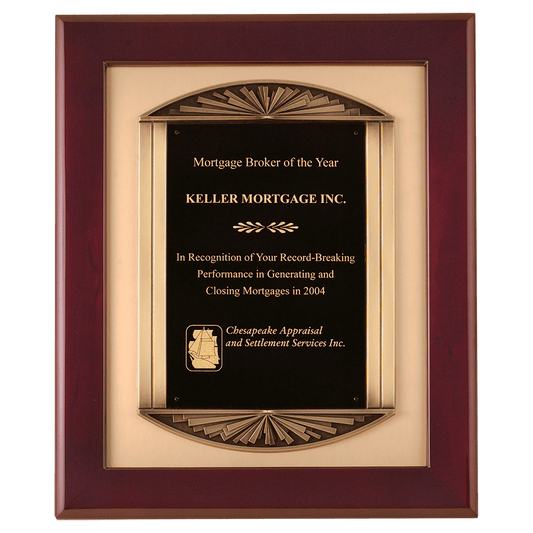 14" x 17" Rosewood Piano Finish Frame with Antique Bronze Finish Frame Casting with Brushed Gold Metal Background and Blac...