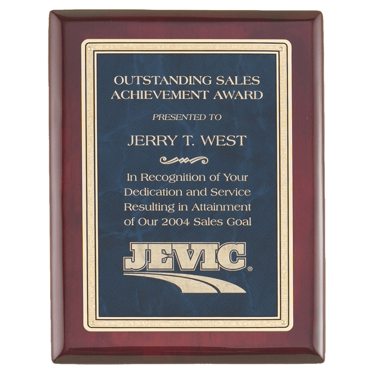 9" x 12" Rosewood Piano Finish Plaque with a Sapphire Marble/Gold Florentine Design LaserFX Plate