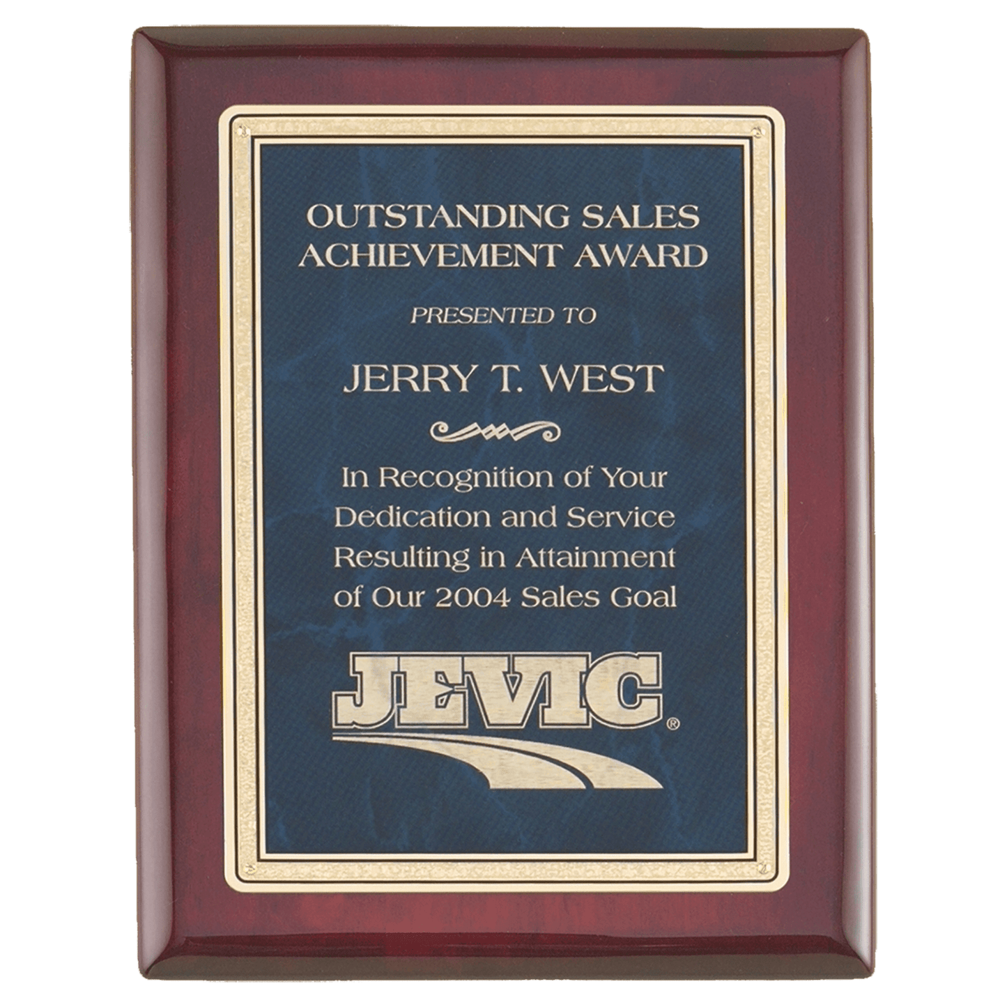 10 1/2" x 13" Rosewood Piano Finish Plaque with a Sapphire Marble/Gold Florentine Design LaserFX Plate