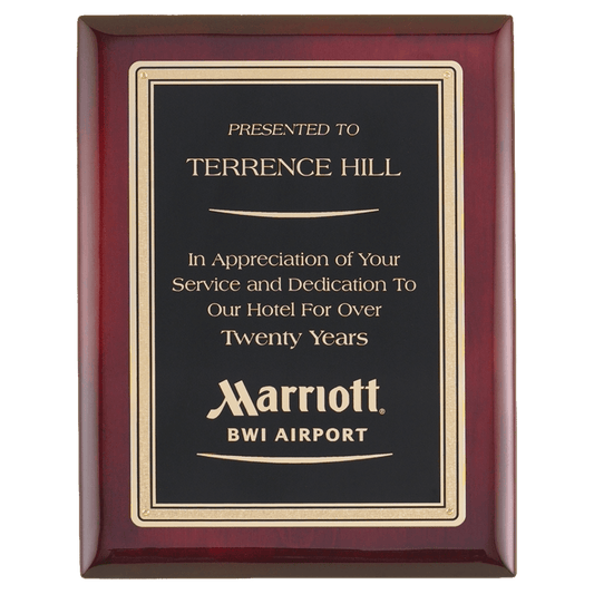 Airflyte Premium Rosewood Piano Finish Plaque with Gold Border Black LaserFX Plate