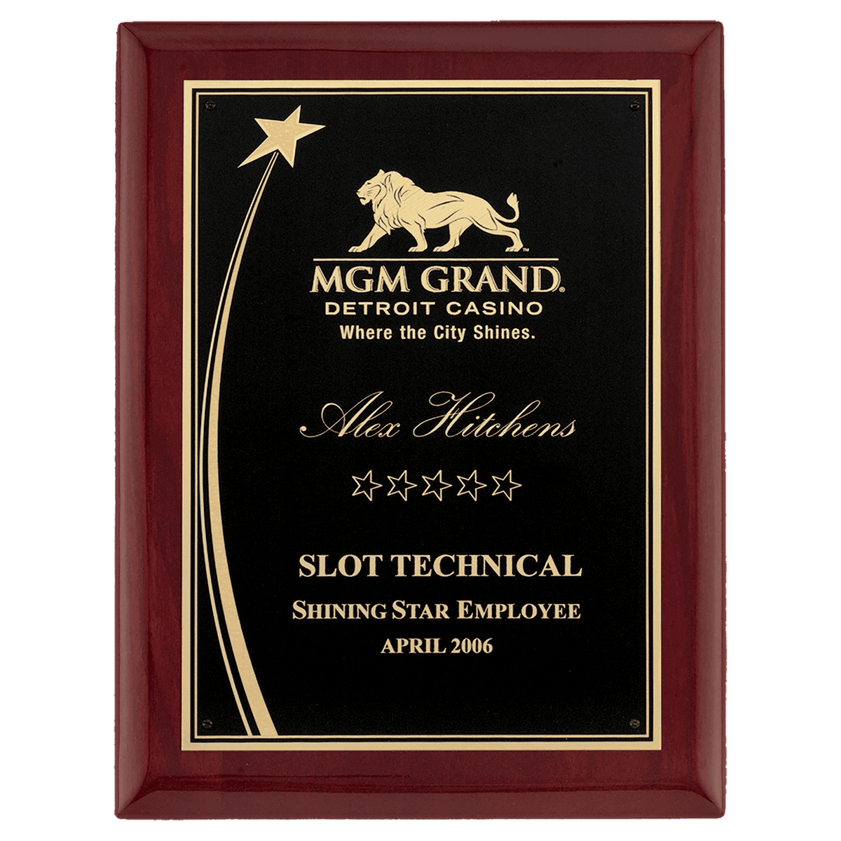 7" x 9" Airflyte Premium Rosewood Piano Finish Plaque with Shooting Star Accent Engraving Plate