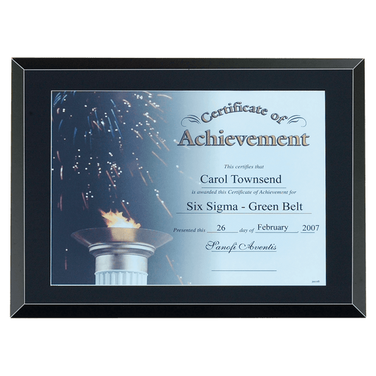 11" x 14"-holds 8 1/2" x 11" Black Glass Certificate Plaque with Easy Open and Close Backing