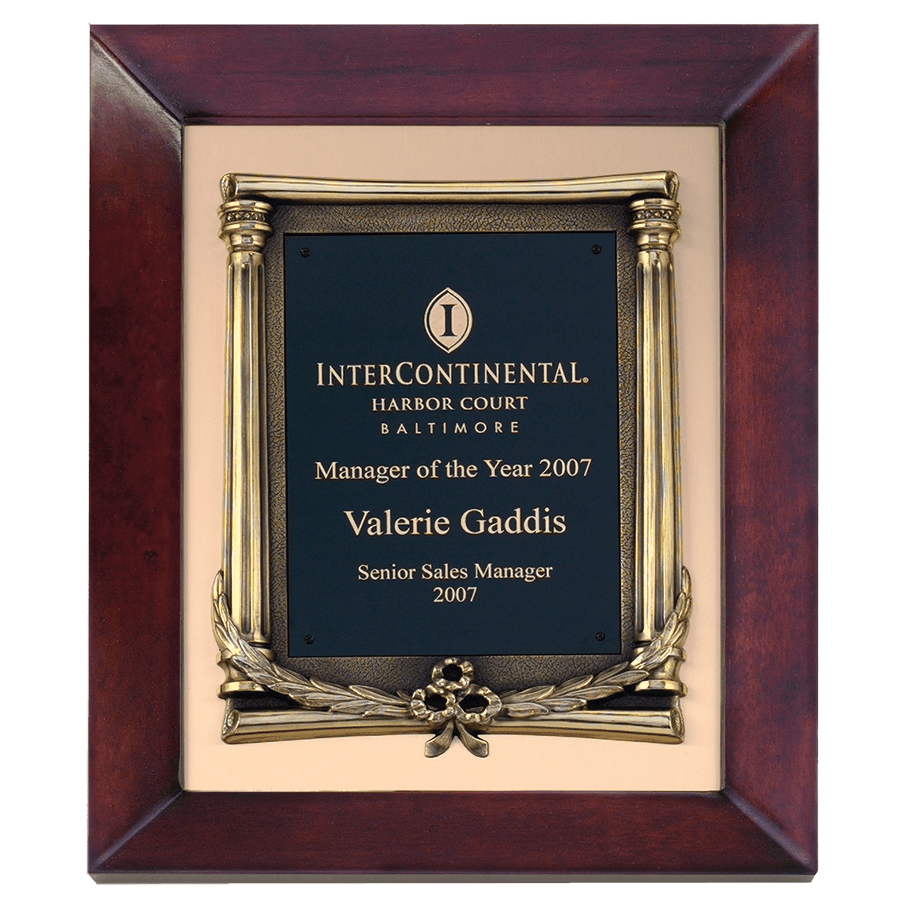 12" x 15" Airflyte Cherry Finish Frame with Antique Bronze Finished Metal Frame on a Brushed Gold Metal Background with a...