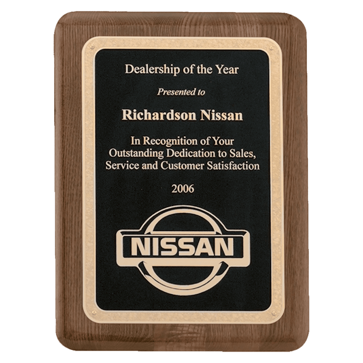 8" x 10 1/2" Airflyte Walnut Piano Finish Plaque with Textured Black/Gold Florentine Border LaserFX Plate