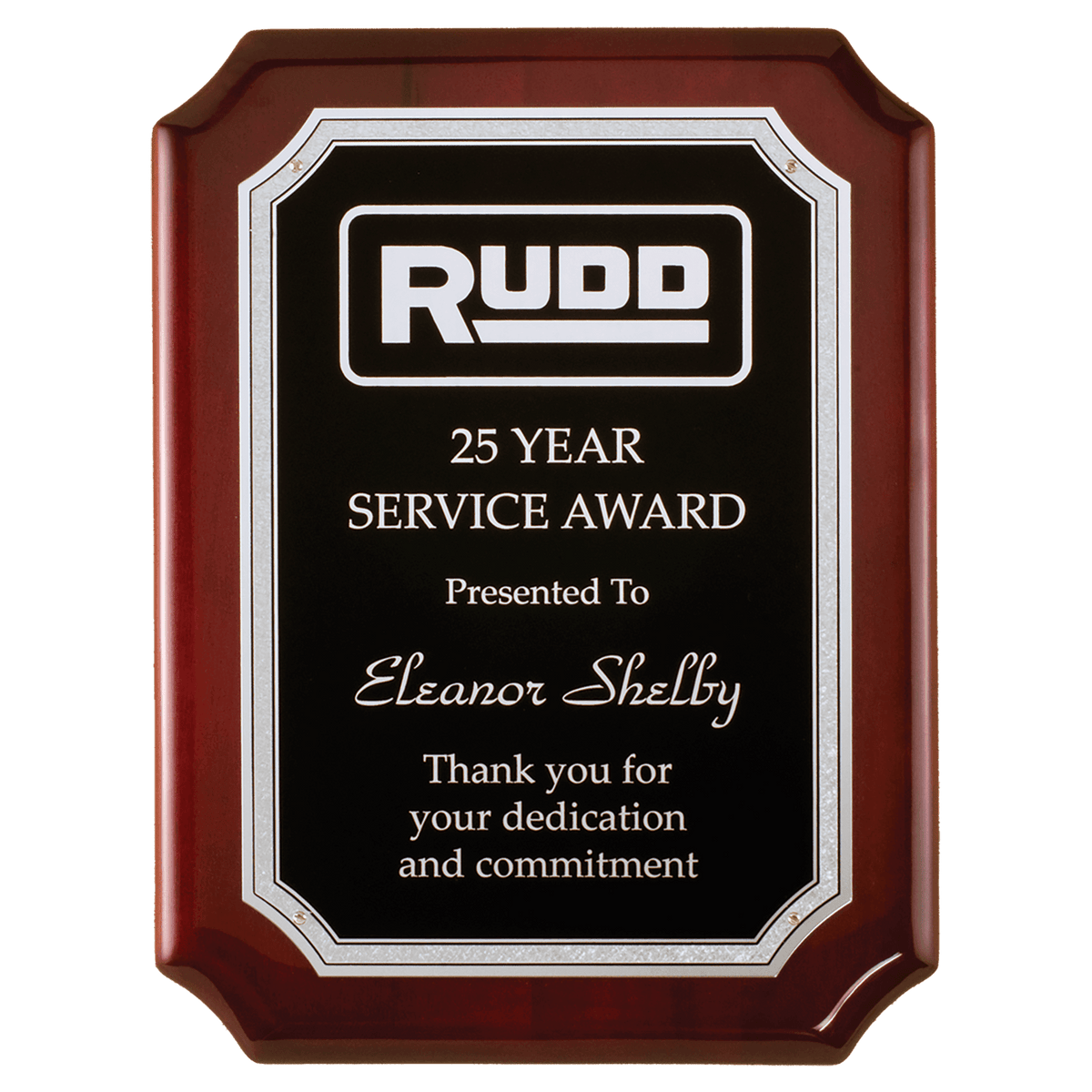 7" x 9" Rosewood High Gloss Plaque with Silver Florentine Border Black Textured Laserable Aluminum Plate