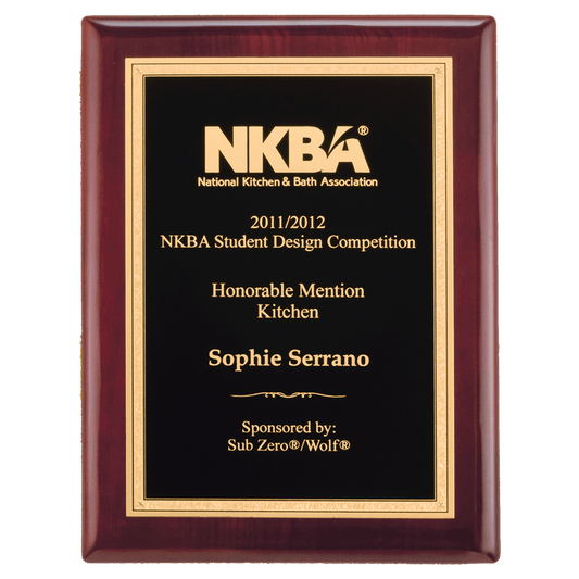 8" x 10" Airflyte Rosewood Piano Finish Plaque with Textured Black/Gold Florentine Border LaserFX Plate