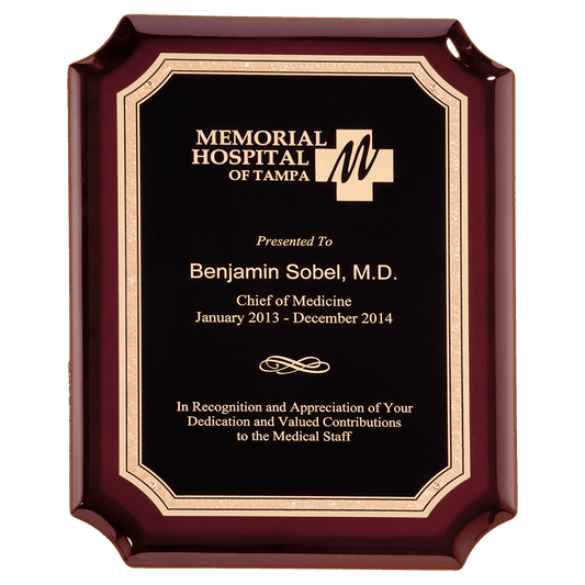 7" x 9" Rosewood High Gloss Plaque with Black Gold Florentine Border LaserFX Plate