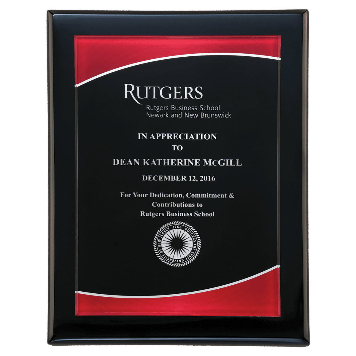 9" x 12" Airflyte Black Piano Finish Plaque with Red Border Acrylic Plate