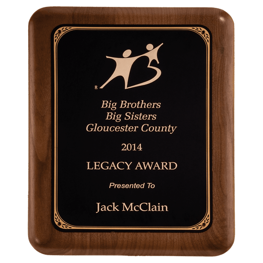 9" x 12" American Walnut Plaque with Gold Border Black LaserFX Plate