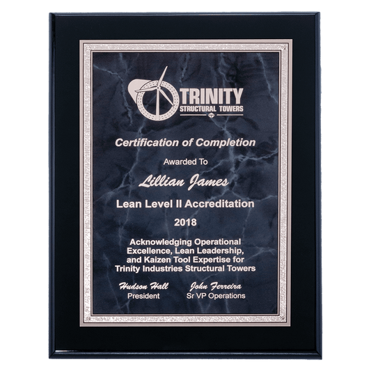 8" x 10" Airflyte Black High Gloss Plaque with Gray Marble/Silver Florentine Border Plate