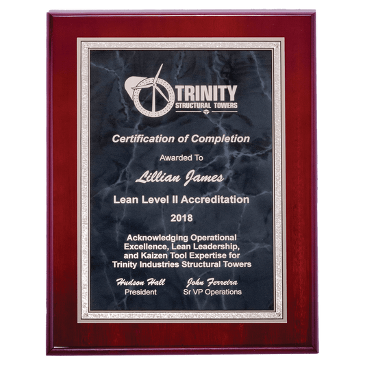 8" x 10" Airflyte Rosewood High Gloss Plaque with Gray Marble/Silver Florentine Border Plate