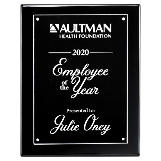 8x10 Black High Gloss Plaque wtih Acrylic Engraving Plate