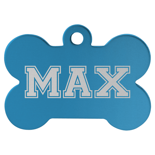 Blue Engravable Anodized Aluminum Bone Pet Tag - 1 1/2" x 1"