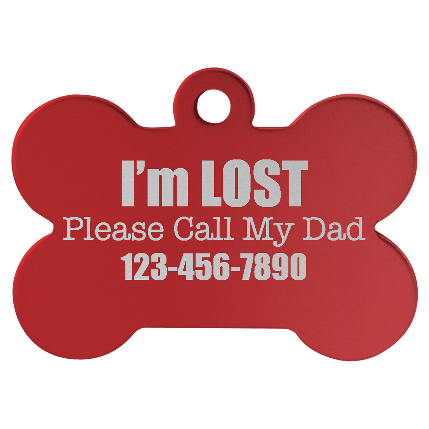Red Engravable Anodized Aluminum Bone Pet Tag - 1 1/2" x 1"