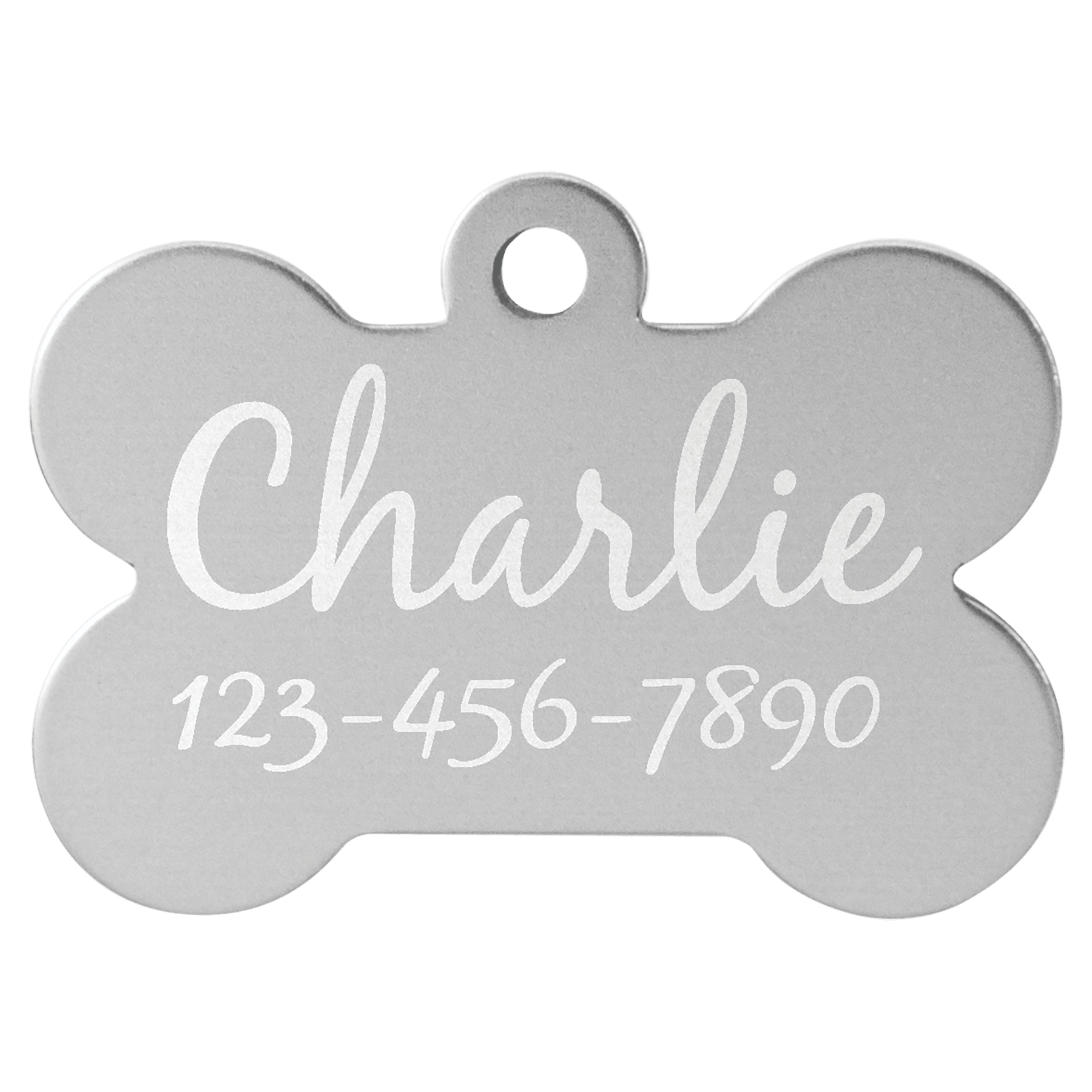 Silver Engravable Anodized Aluminum Bone Pet Tag - 1 1/2" x 1"