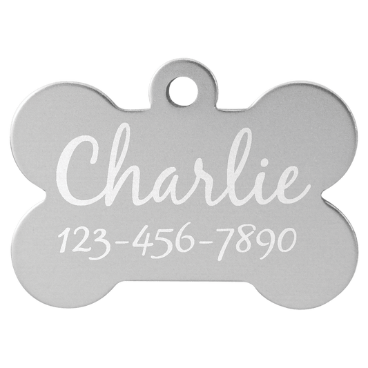 Silver Engravable Anodized Aluminum Bone Pet Tag - 1 1/2" x 1"