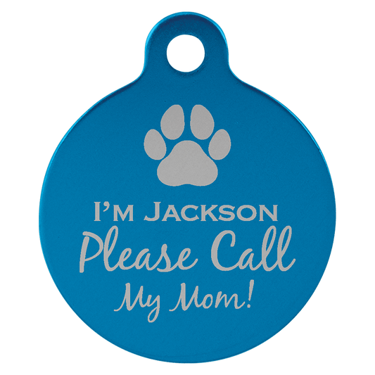 Blue Engravable Anodized Aluminum Round Pet Tag with Tab - 1"