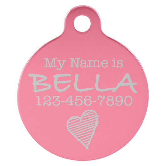 Pink Engravable Anodized Aluminum Round Pet Tag with Tab - 1"