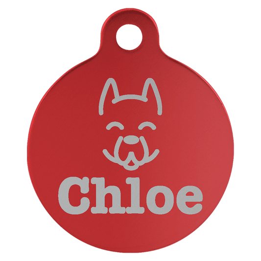 Red Engravable Anodized Aluminum Round Pet Tag with Tab - 1"