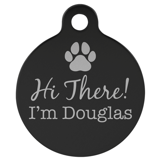 Black Engravable Anodized Aluminum Round Pet Tag with Tab - 1 1/4"