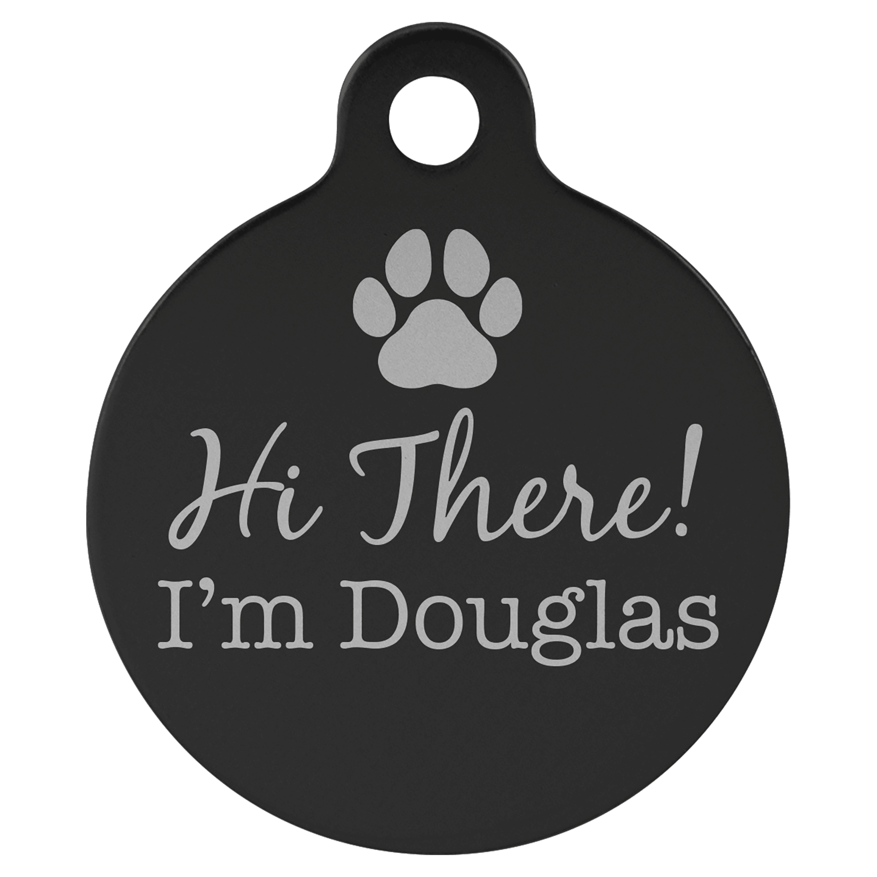 1 1/4" Black Laserable Anodized Aluminum Round Pet Tag with Tab