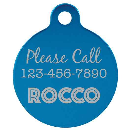 Blue Engravable Anodized Aluminum Round Pet Tag with Tab - 1 1/4"