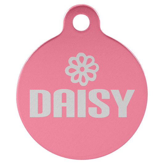 Pink Engravable Anodized Aluminum Round Pet Tag with Tab - 1 1/4"