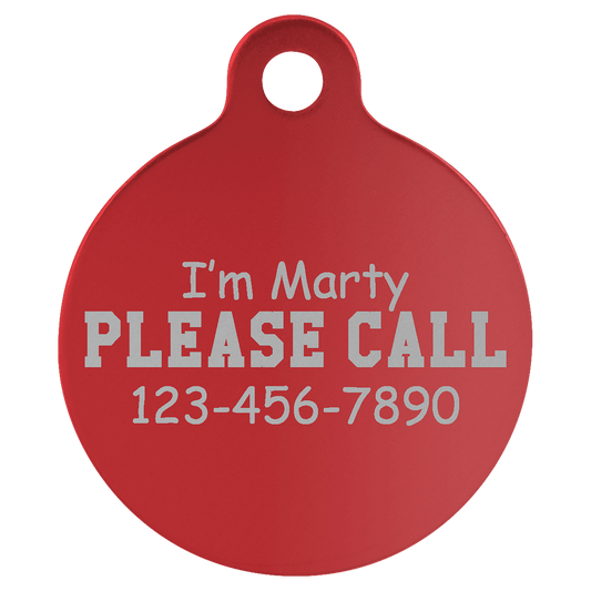 1 1/4" Red Laserable Anodized Aluminum Round Pet Tag with Tab