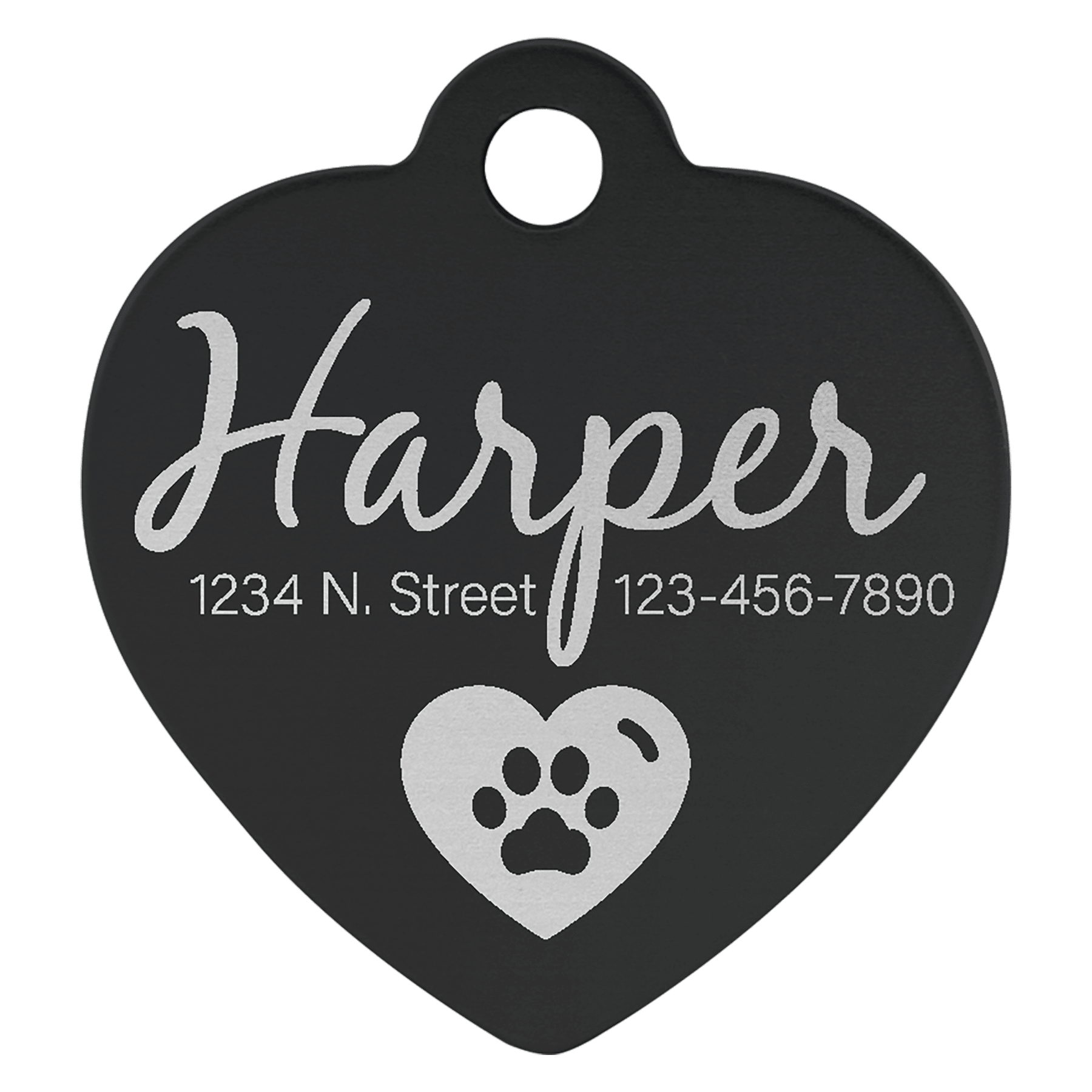 Black Engravable Anodized Aluminum Heart Pet Tag - 1" x 1"