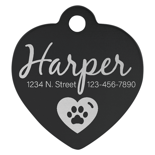 Black Engravable Anodized Aluminum Heart Pet Tag - 1" x 1"